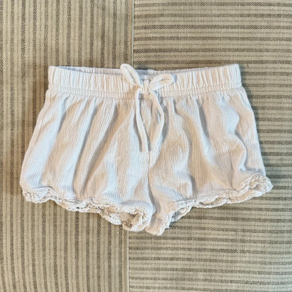 Lace Trim Gauze Crinkle Shorts